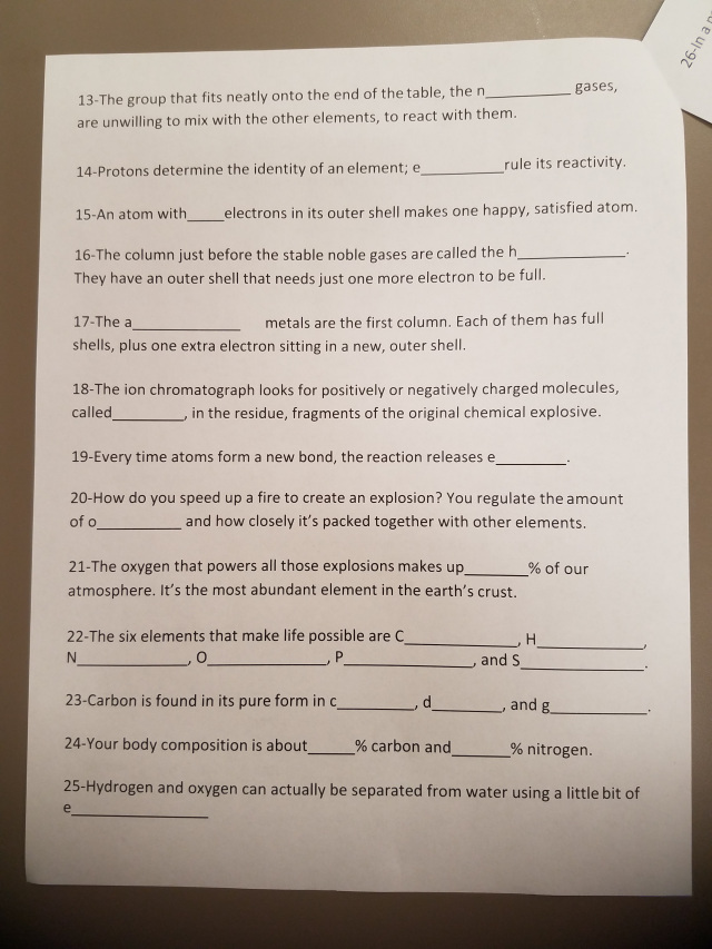 Hunting The Elements Worksheet