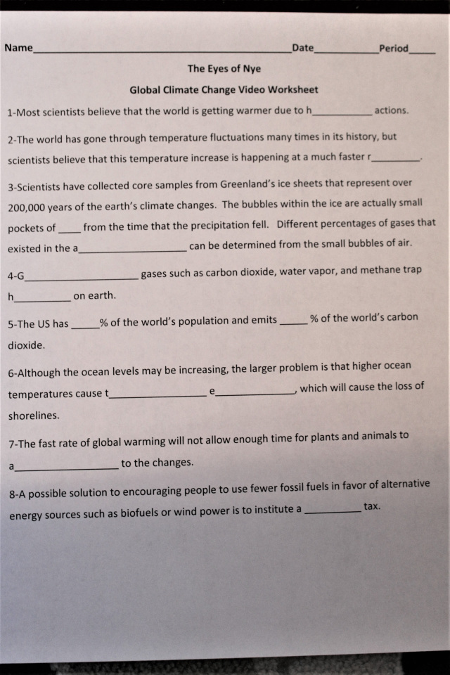 Global Climate Change Video Worksheet (Bill Nye)